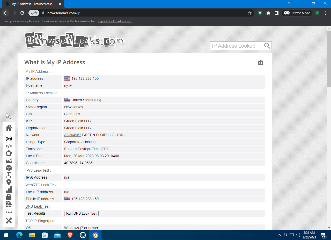 Avast in the BrowserLeaks window