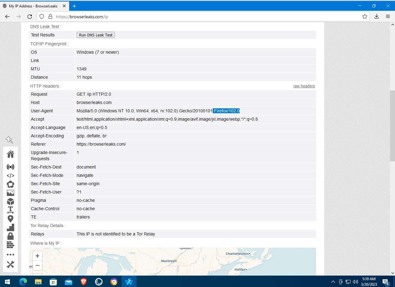 BrowserLeaks detects Waterfox as Firefox 102.0