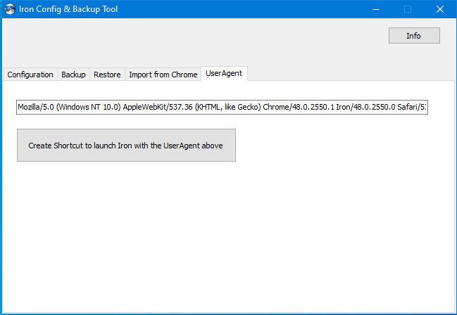 In Iron Config and Backup, you can change the user agent
