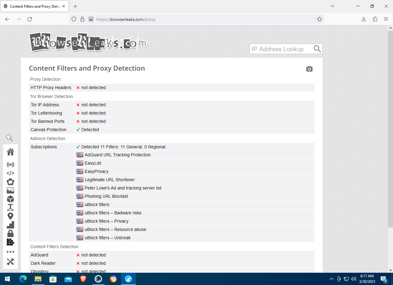 LibreWolf on BrowserLeaks