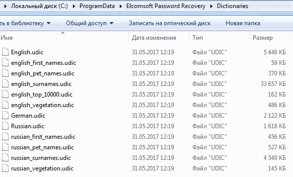 Built-in dictionaries in EDPR