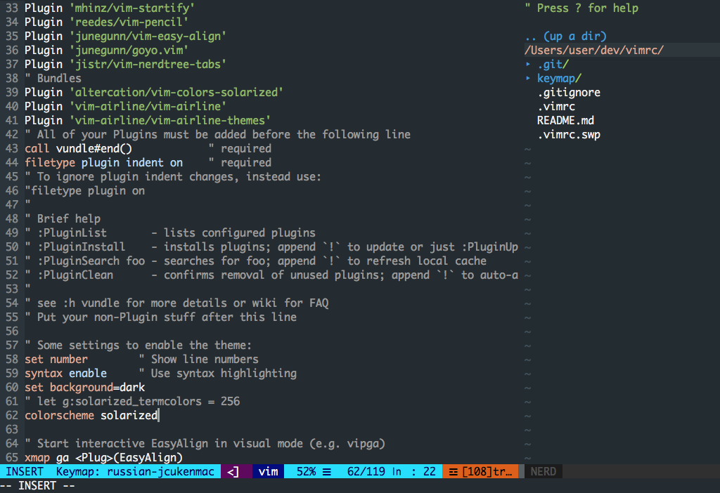vim-airline clearly displays the current status