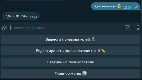 Admin panel main page Admin panel main page