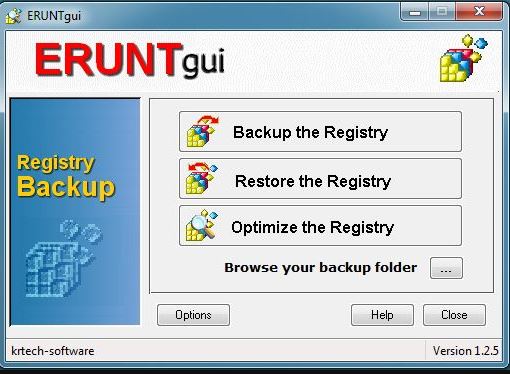 Graphical interface of the ERUNT utility