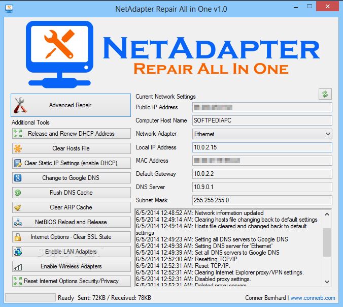 NetAdapter Repair utility window