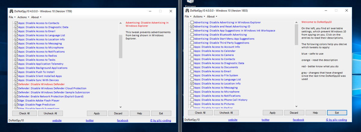 DoNotSpy10 Interface DoNotSpy10 Interface