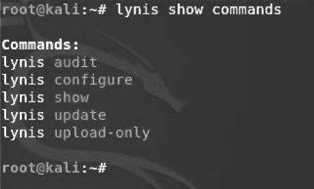 Figure 6.26. Displaying Lynis commands Figure 6.26. Displaying Lynis commands
