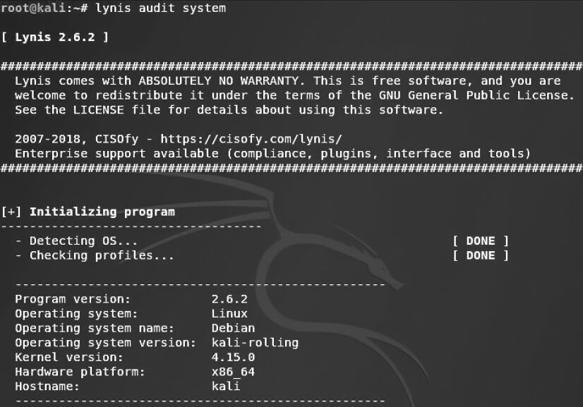 Figure 6.27: Kali Linux system audit results Figure 6.27: Kali Linux system audit results