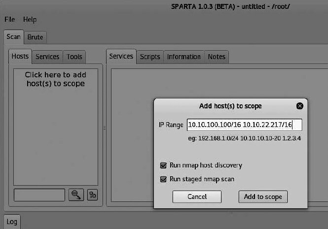 Figure 6.31. The IP address range to scan has been entered Figure 6.31. The IP address range to scan has been entered