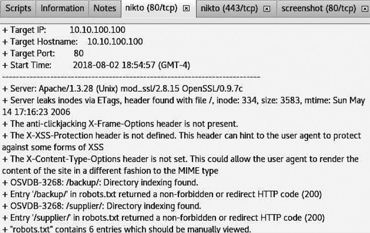 Figure 6.35. Nikto (80/tcp) tab Figure 6.35. Nikto (80/tcp) tab