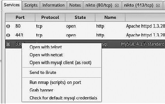 Figure 6.38: Context menu for port 3306 Figure 6.38: Context menu for port 3306