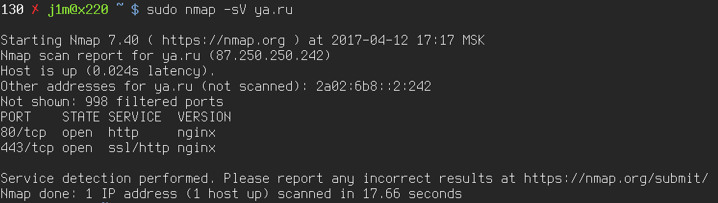 Nmap couldn’t determine the HTTP server version, but it identified the server name