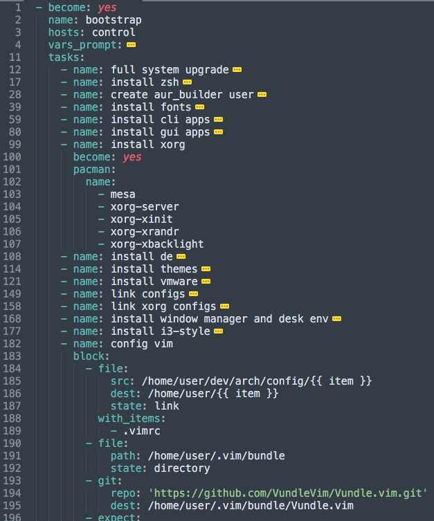 Example of a simple config for provisioning a local development environment. Note the task list