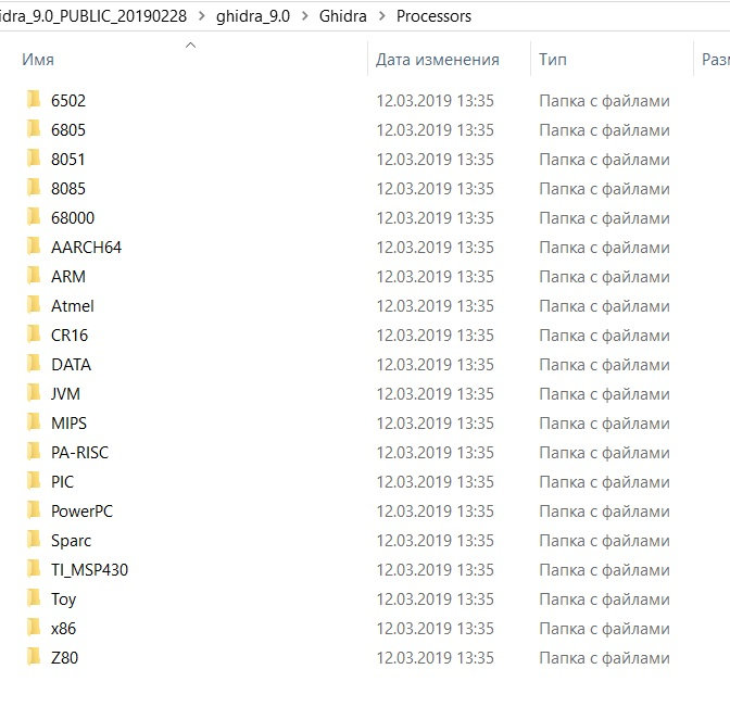 Folders with instruction sets for different architectures