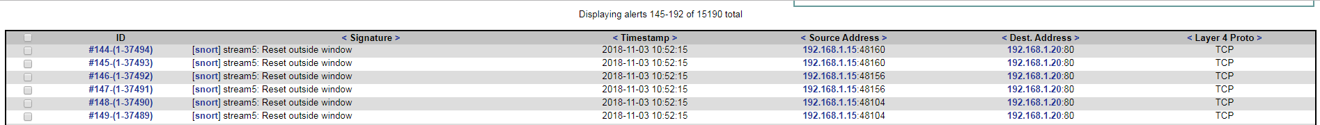 Snort log after a DoS attack