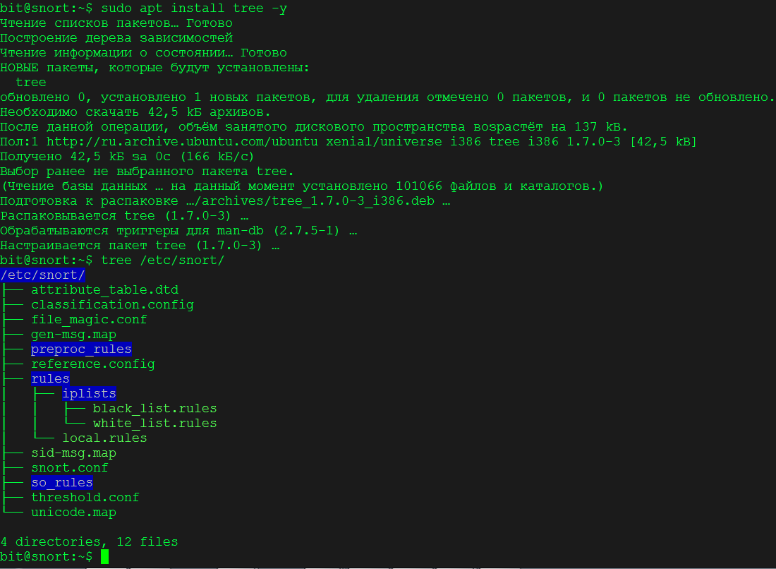 The /etc/snort directory tree