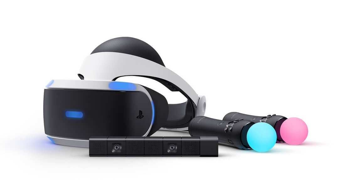 PS VR headset and a PS Move kit used as motion controllers