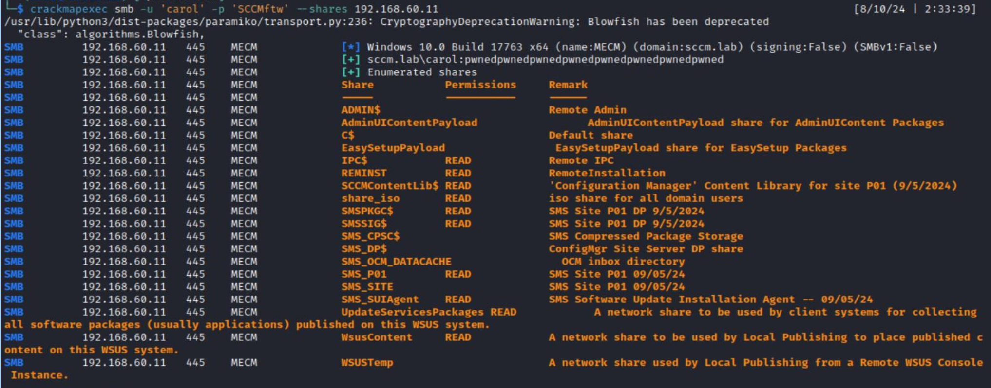 SCCM reconnaissance over SMB with CrackMapExec