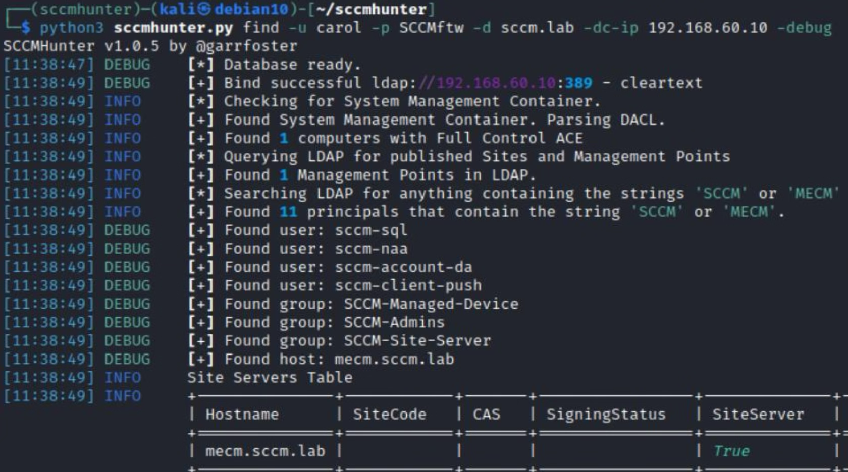 SCCM reconnaissance with sccmhunter