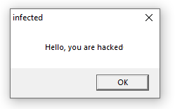 Dialog box displayed by the infected file when run