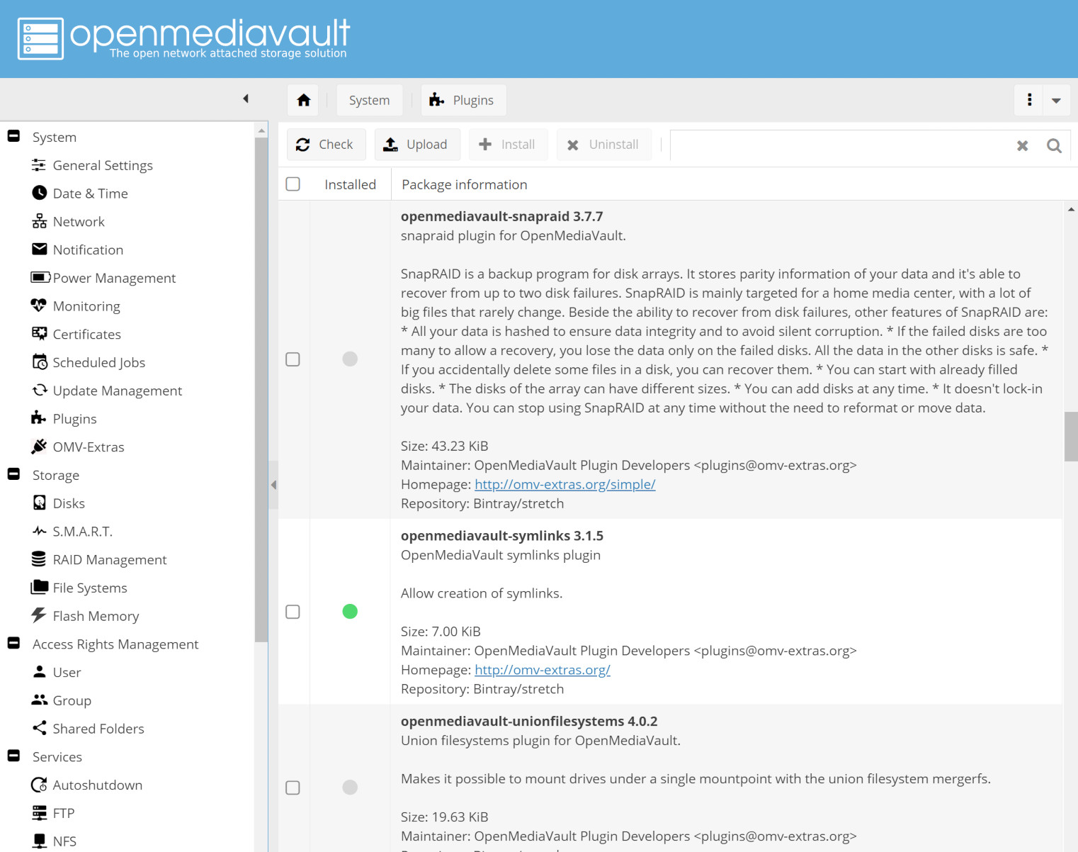 Plugins in openmediavault