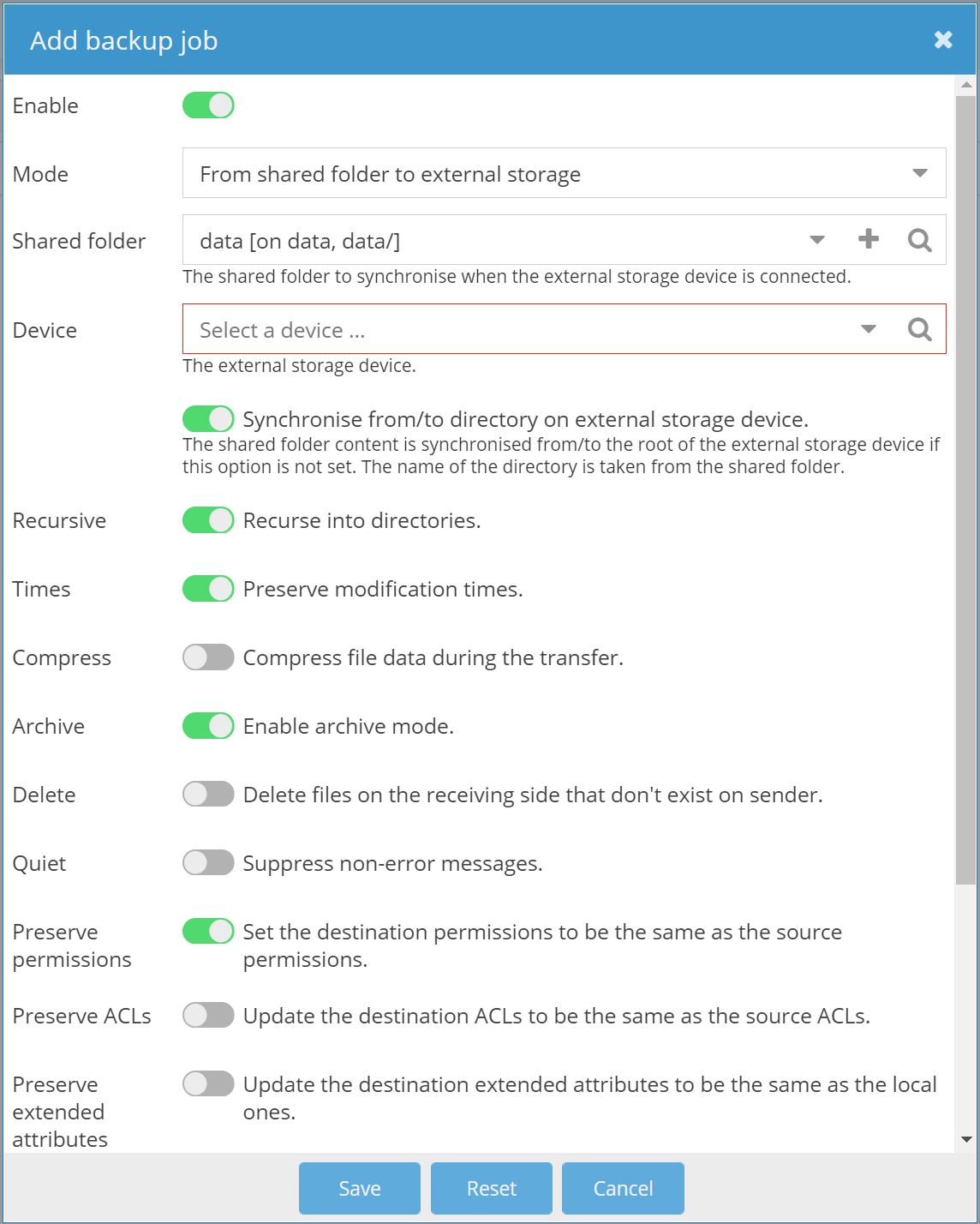 OMV lets you create backups to external drives