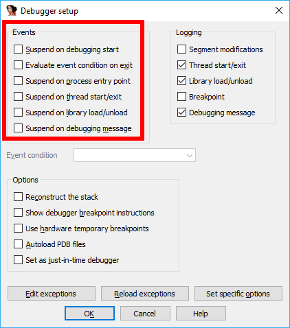 Debugger options