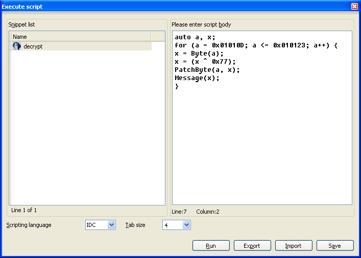 Built-in script editor