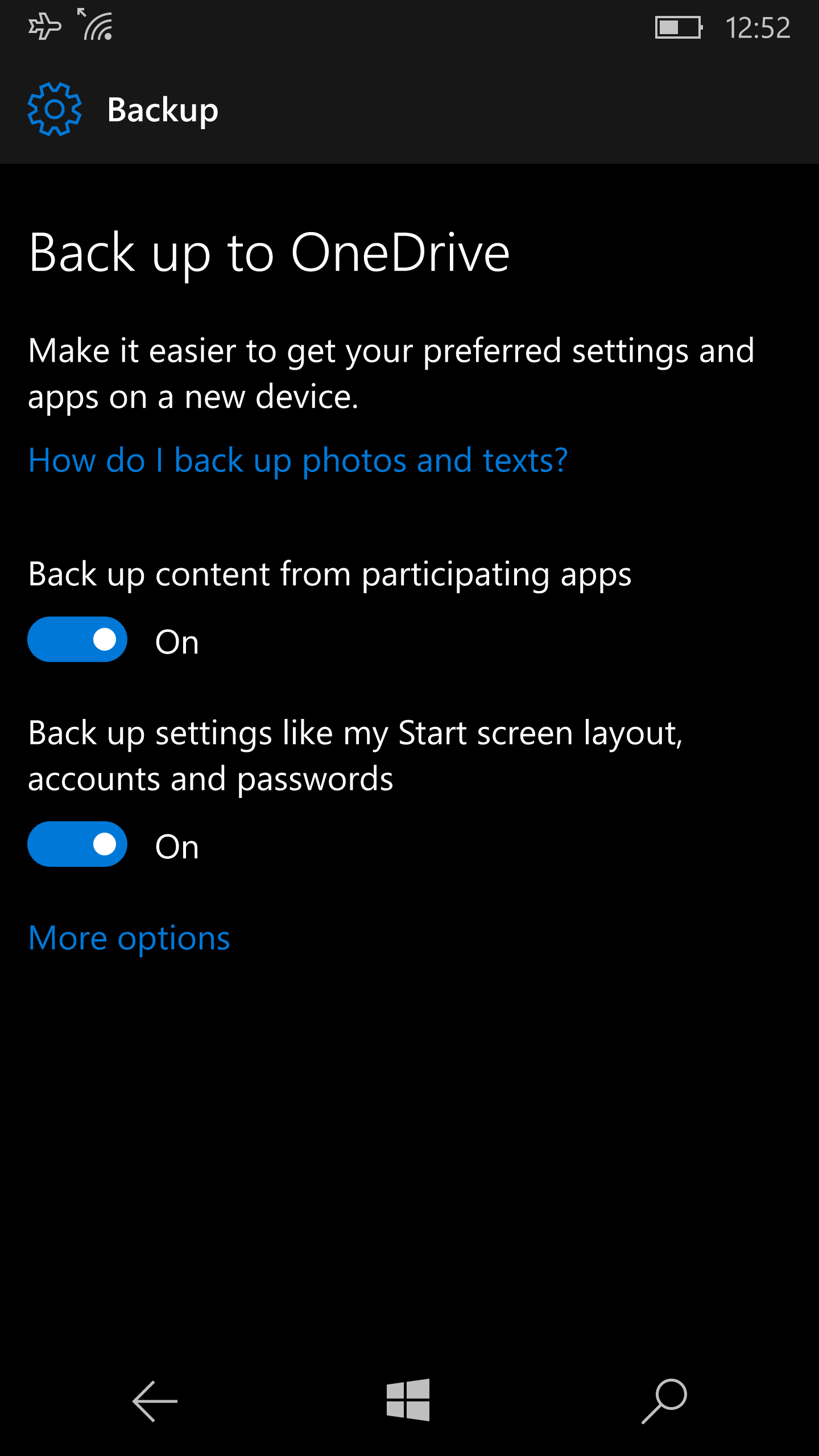Iris authentication is enabled in Settings.