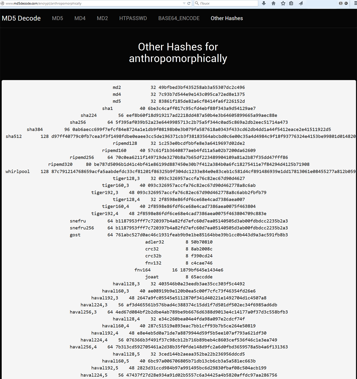 MD5Decode covers all hash types for dictionary passwords