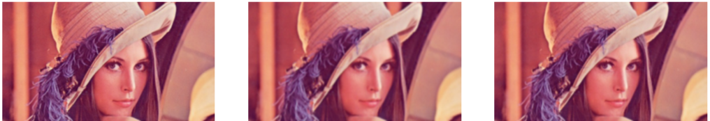 Photo: original, after a moving average (mean) filter, and after Gaussian blur