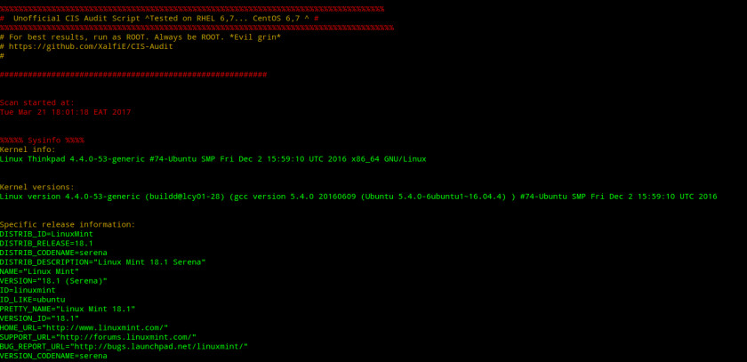 Sample output after running Nix Auditor Sample output after running Nix Auditor