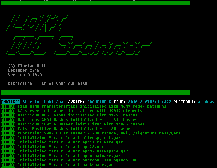 Loki Scanner after the first run Loki Scanner after the first run