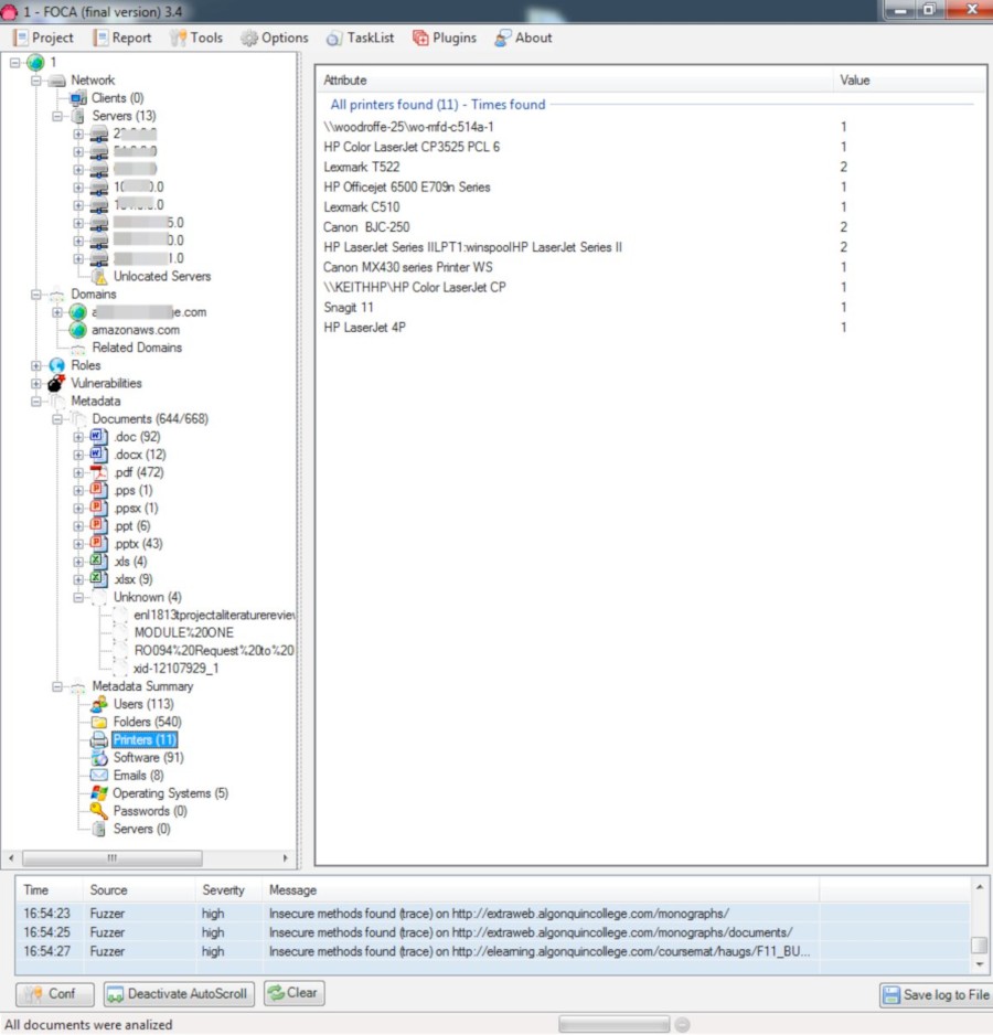 Metadata extracted by FOCA