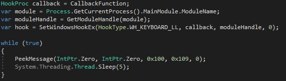 Setting up a keyboard hook