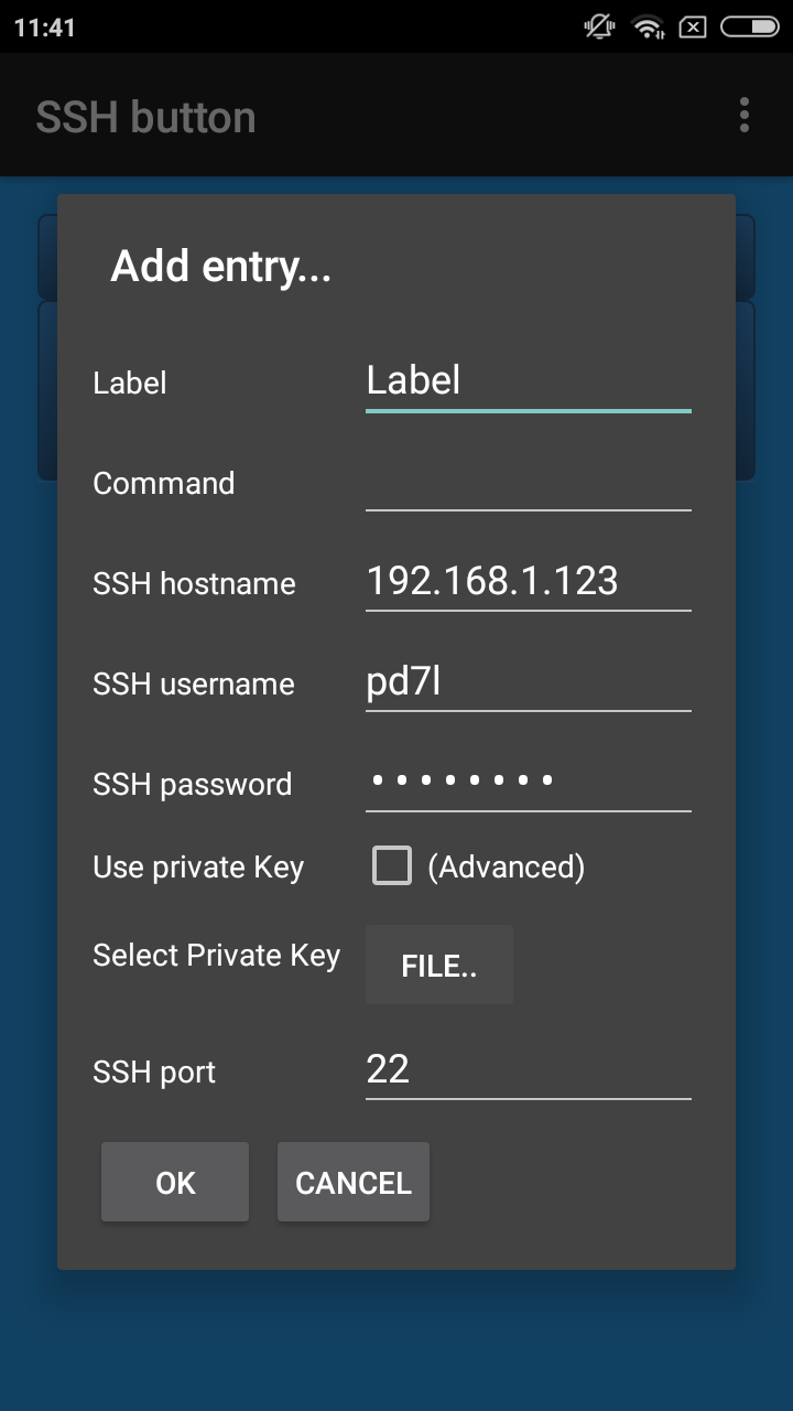 SSH button
