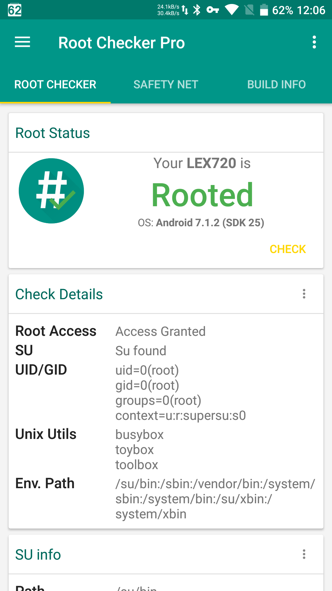 Root Checker Pro: root detected, SafetyNet check failed