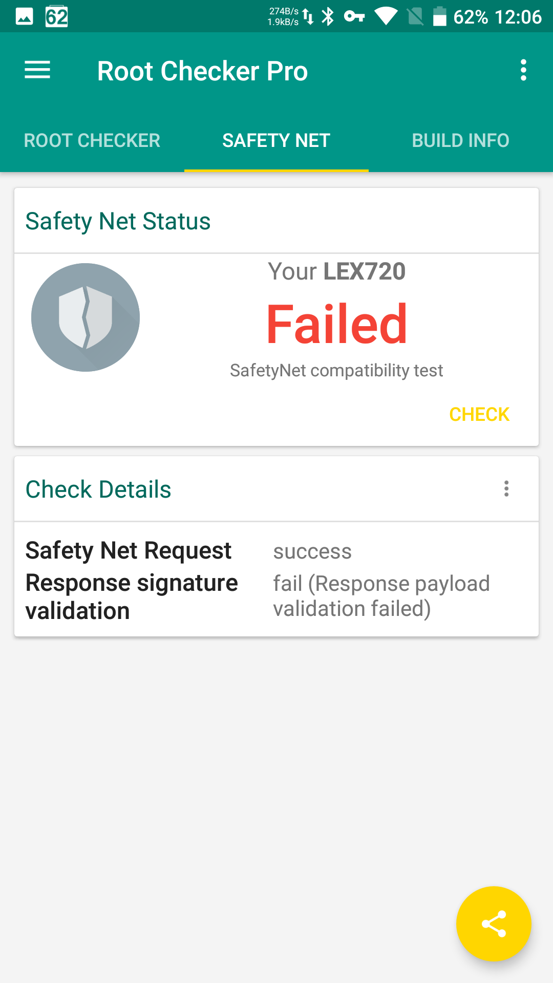 Root Checker Pro: root detected, SafetyNet check failed