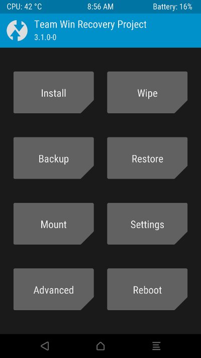 Granting access to system partitions and the TWRP main screen