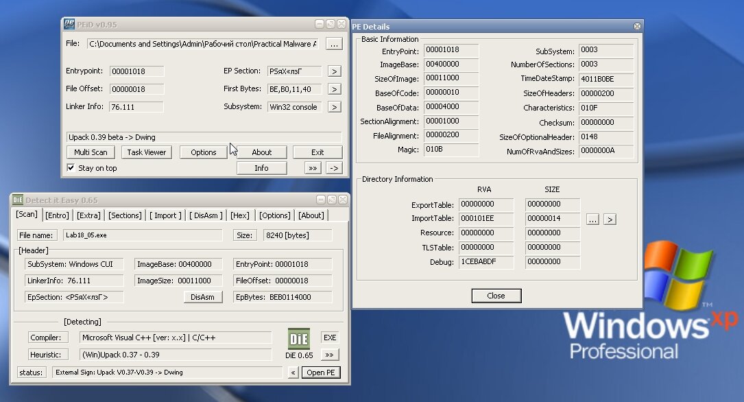 Signature-based analysis with PE analyzers Signature-based analysis with PE analyzers