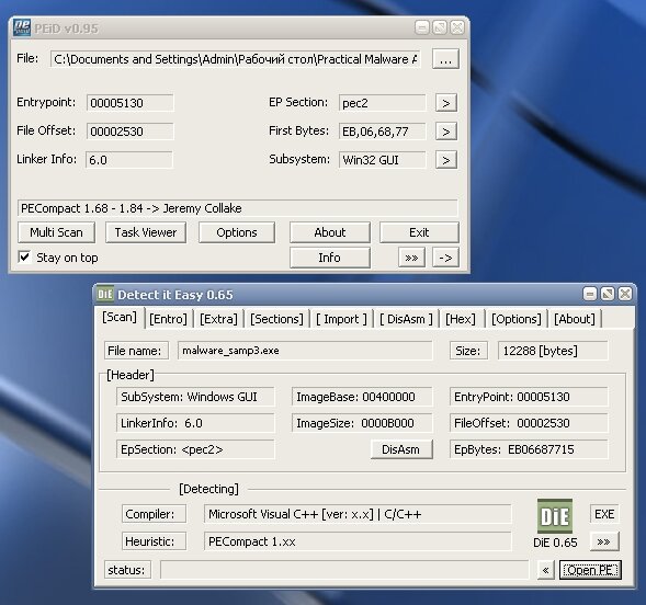 Signature scan results in a PE analyzer Signature scan results in a PE analyzer