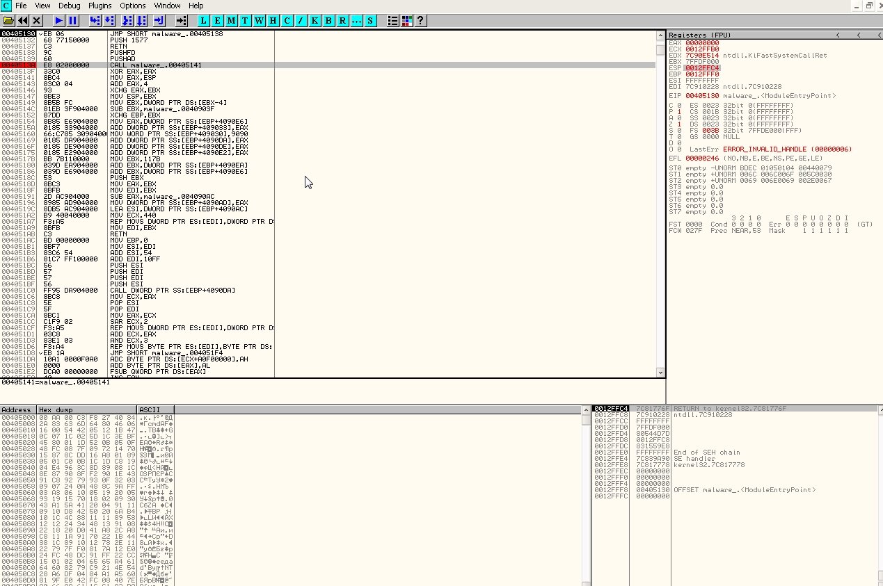 OllyDbg window after setting a breakpoint OllyDbg window after setting a breakpoint