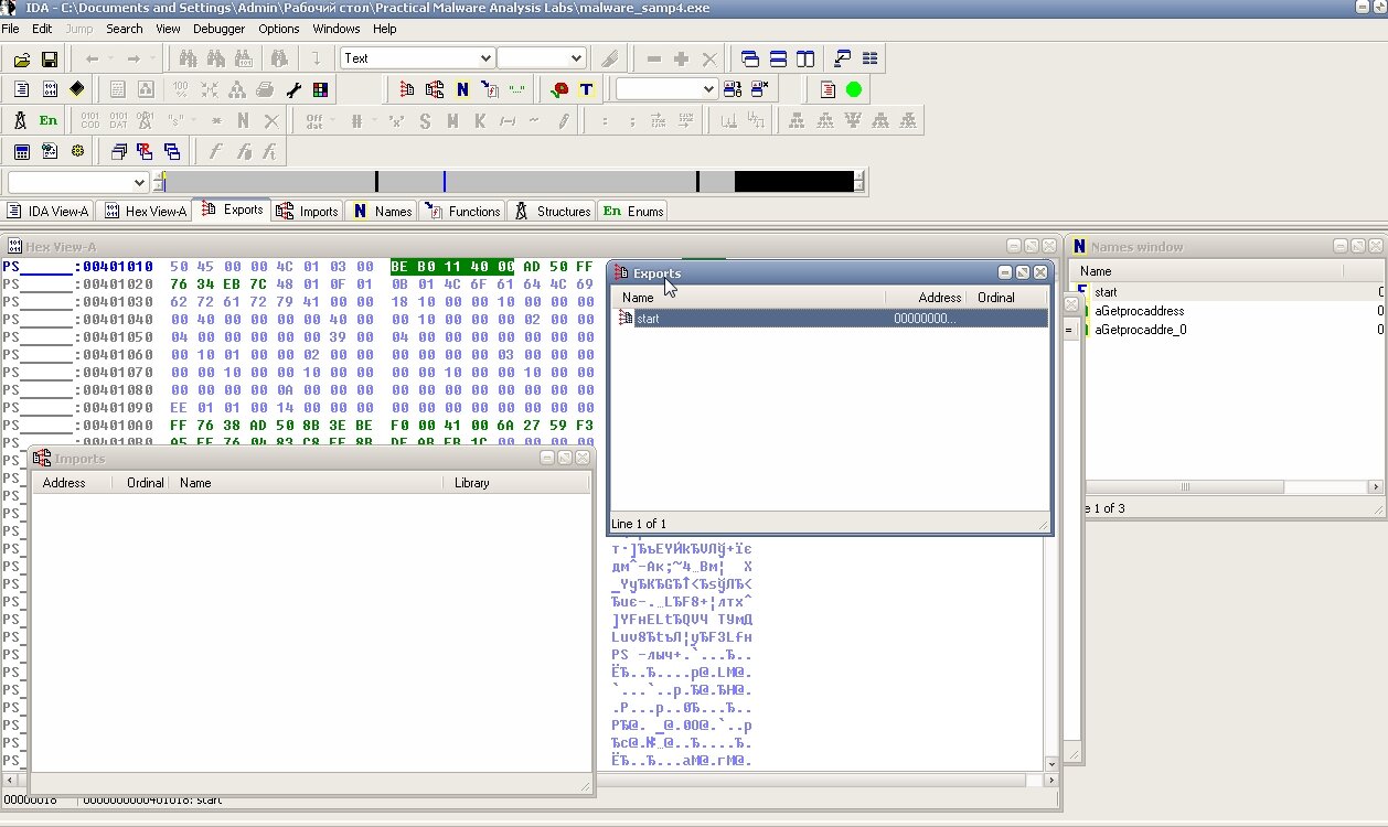 The malware02 sample loaded in IDA Pro The malware02 sample loaded in IDA Pro