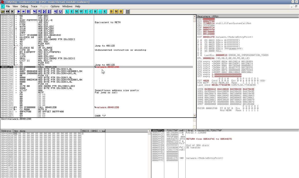 OllyDbg window after locating VirtualAlloc OllyDbg window after locating VirtualAlloc