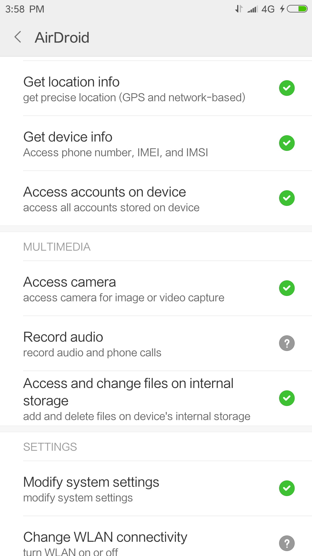 AirDroid’s permissions right after installation, and an internet-access prompt in the Weather summary.