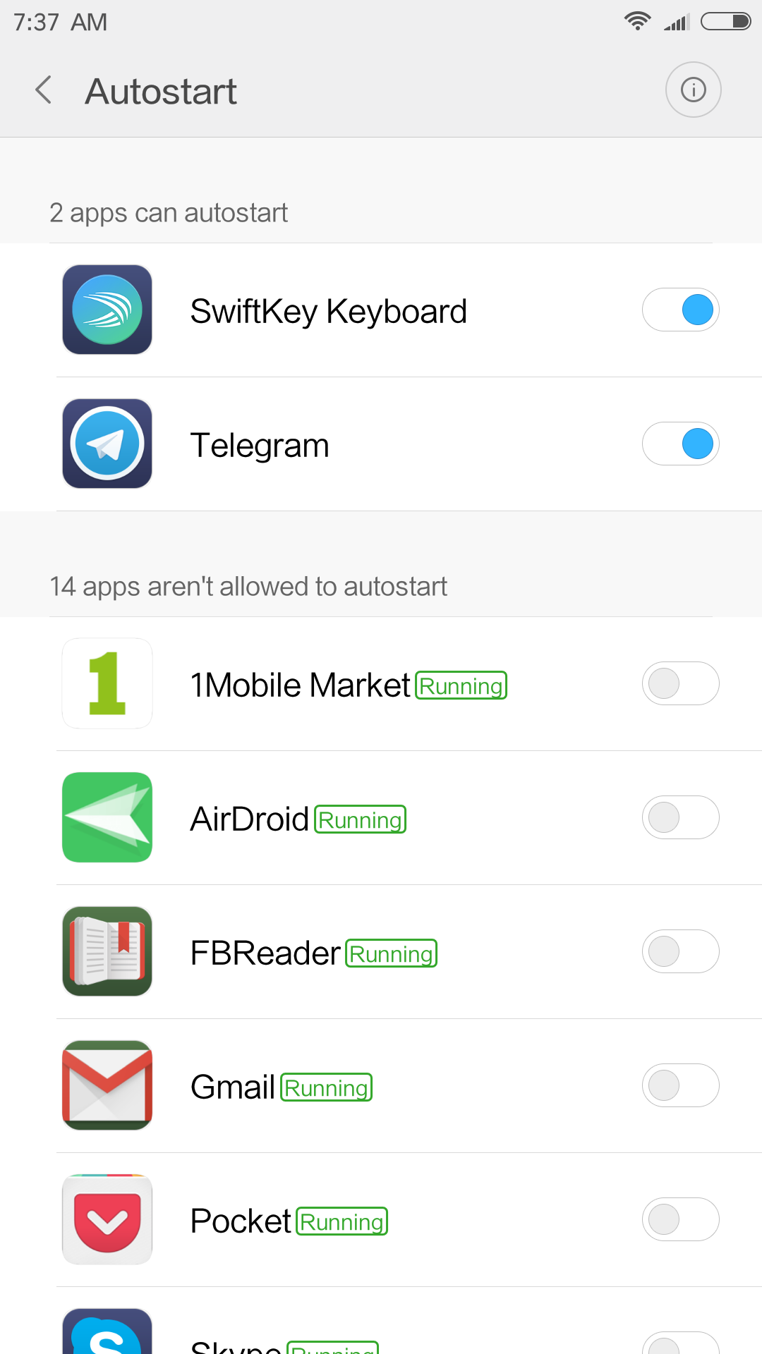 You can disable the background‑service launch blocker in the Security app: Permissions → Autostart.