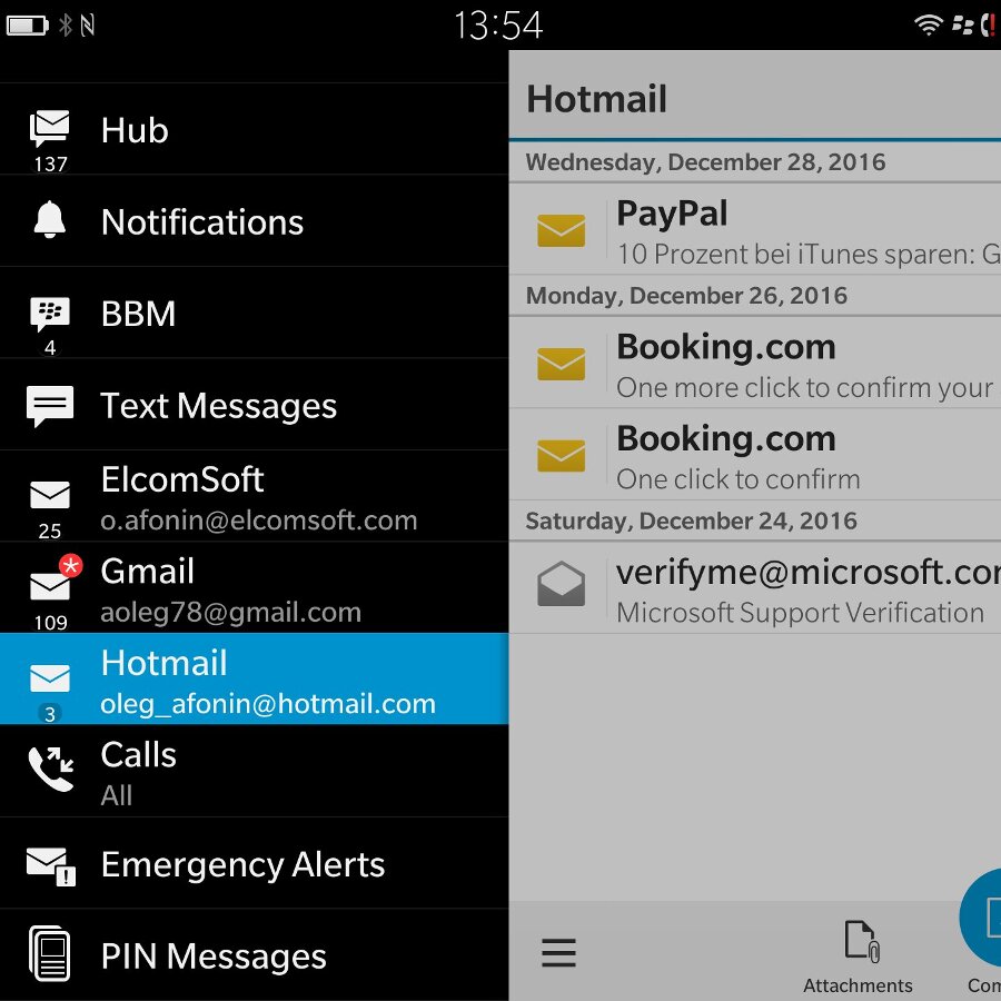 Quick access to email from the Hub Quick access to email from the Hub